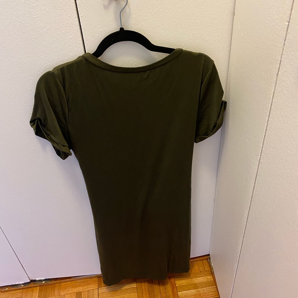 Green Solid Round Neck Self Tie Bodycon Dress - image 5